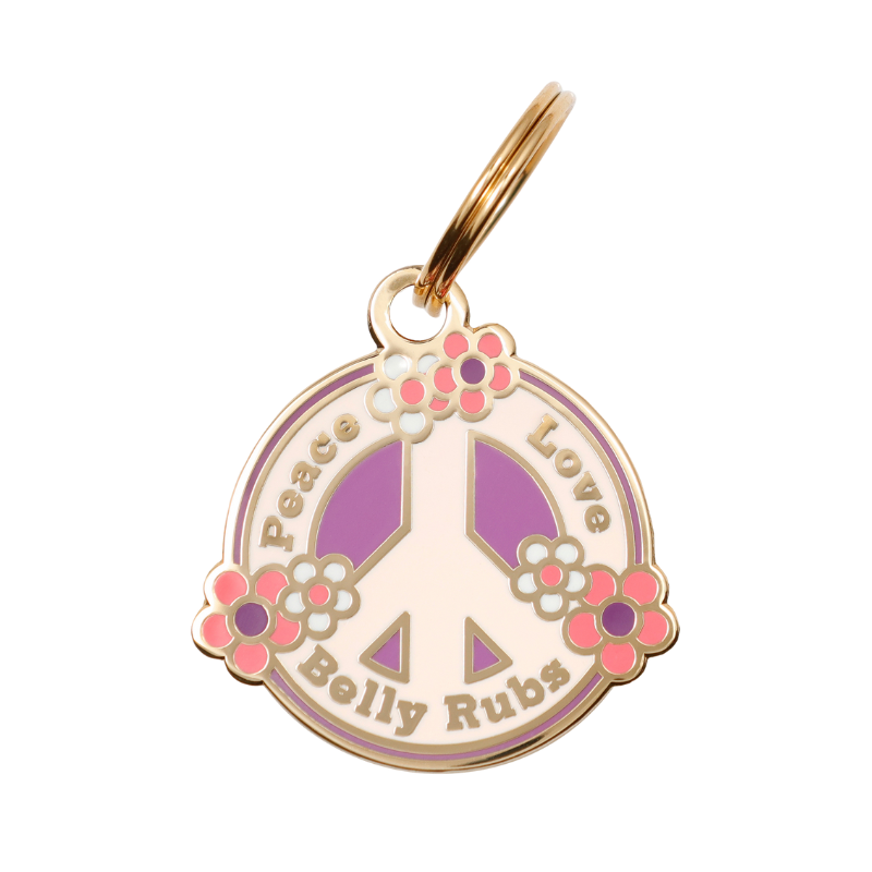 Peace, Love, Belly Rubs Pet ID Tag Two Tails Pet Company