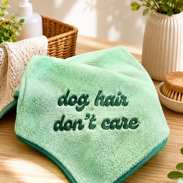 'Dog Hair Don't Care' Embroidered Microfiber Towel for Dogs