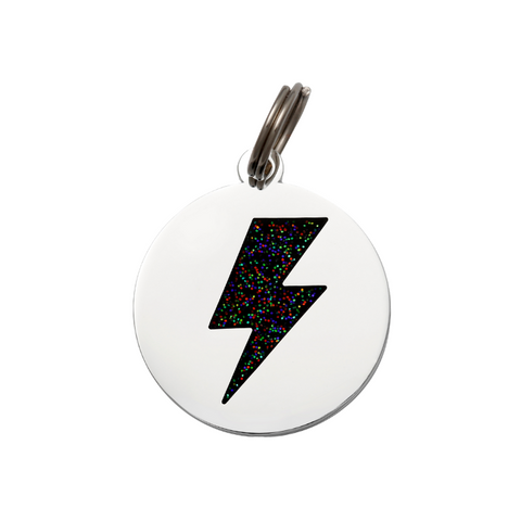 Lightning Bolt - Silver & Black - Pet ID Tag